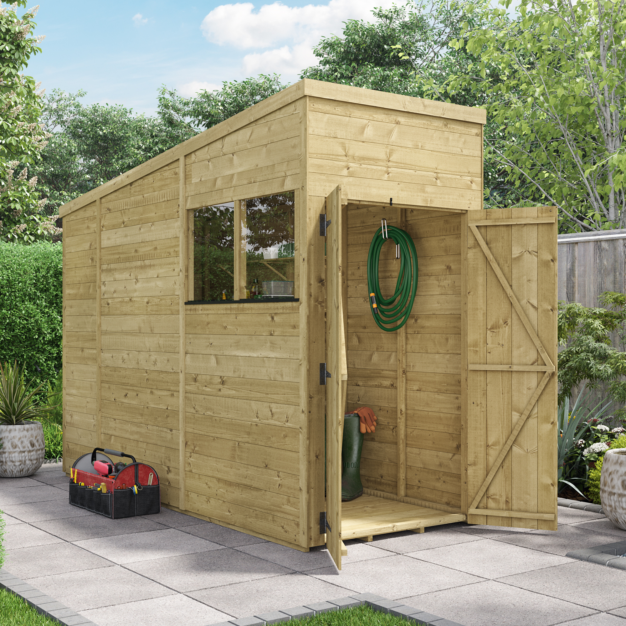 BillyOh Switch Tongue and Groove Pent Wooden Shed - 4x10 Windowed 11mm Garden Shed