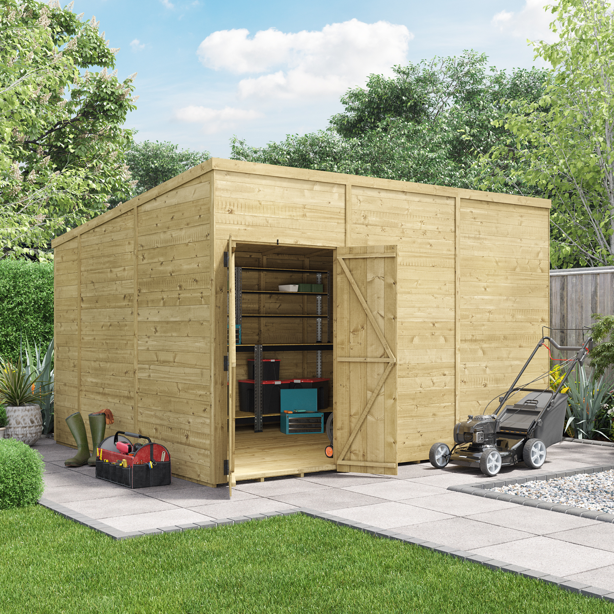 BillyOh Switch Tongue and Groove Pent Wooden Shed - 12x10 Windowless 11mm Garden Shed