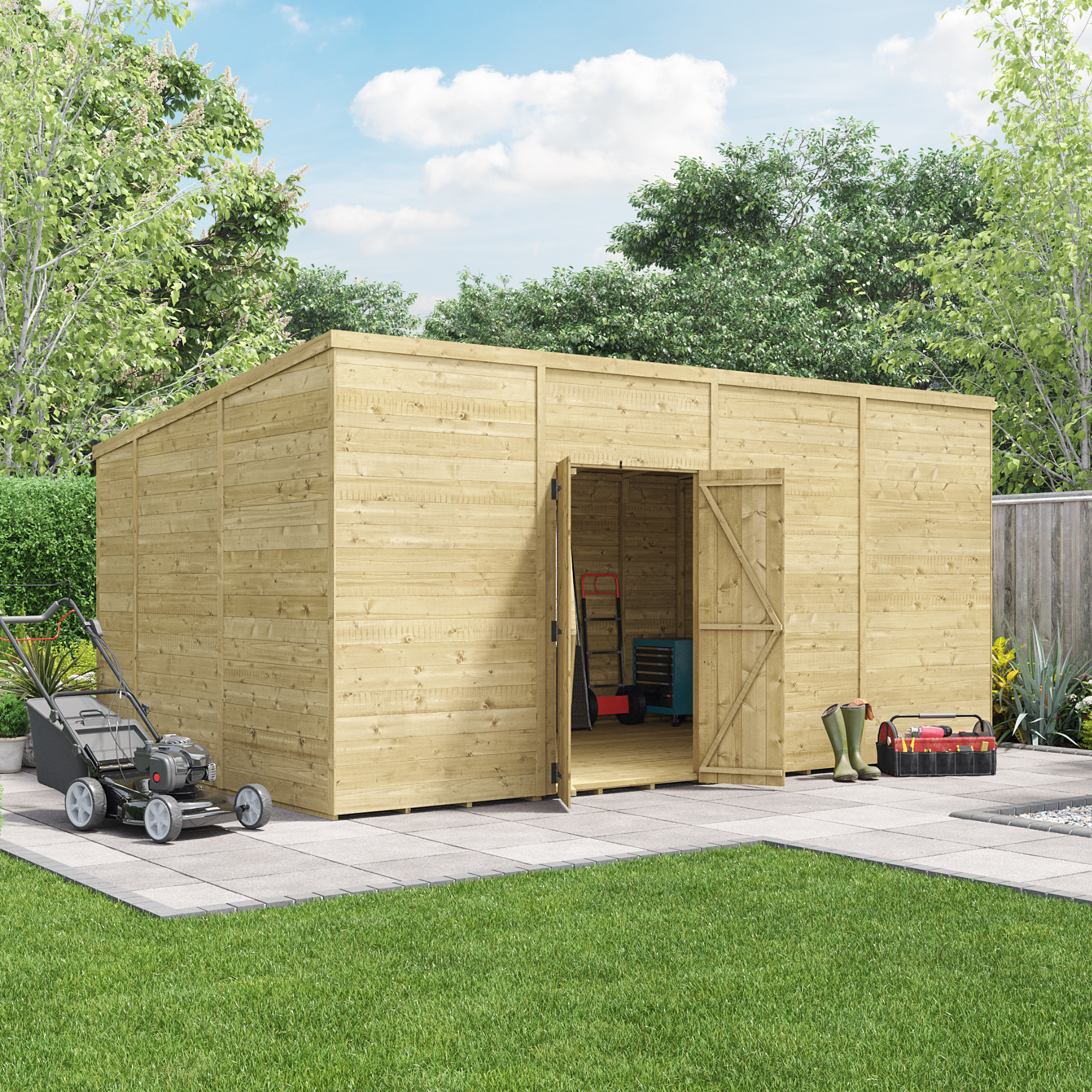 BillyOh Switch Tongue and Groove Pent Wooden Shed - 16x10 Windowless 11mm Garden Shed