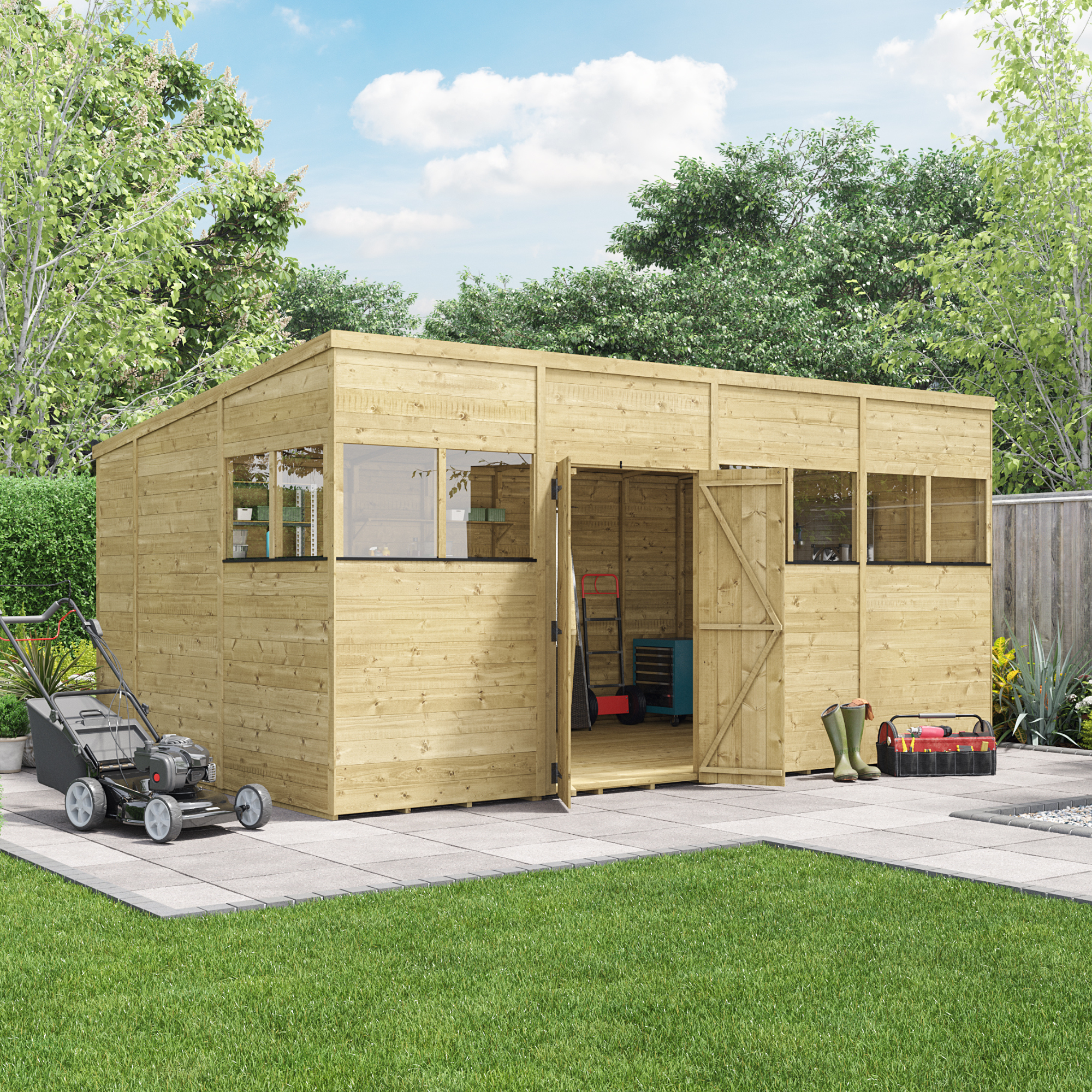 BillyOh Switch Tongue and Groove Pent Wooden Shed - 16x10 Windowed 11mm Garden Shed