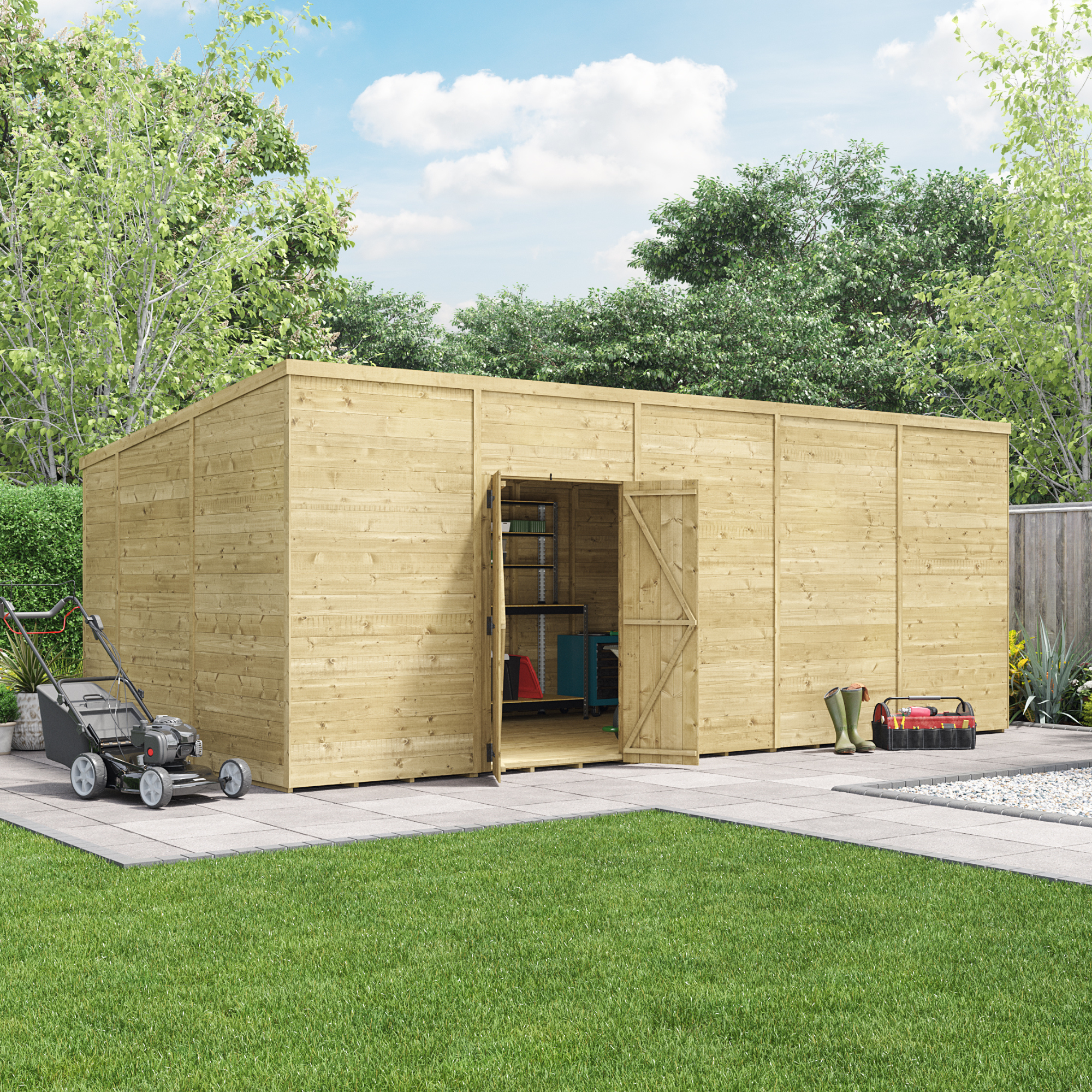 BillyOh Switch Tongue and Groove Pent Wooden Shed - 20x10 Windowless 15mm Garden Shed