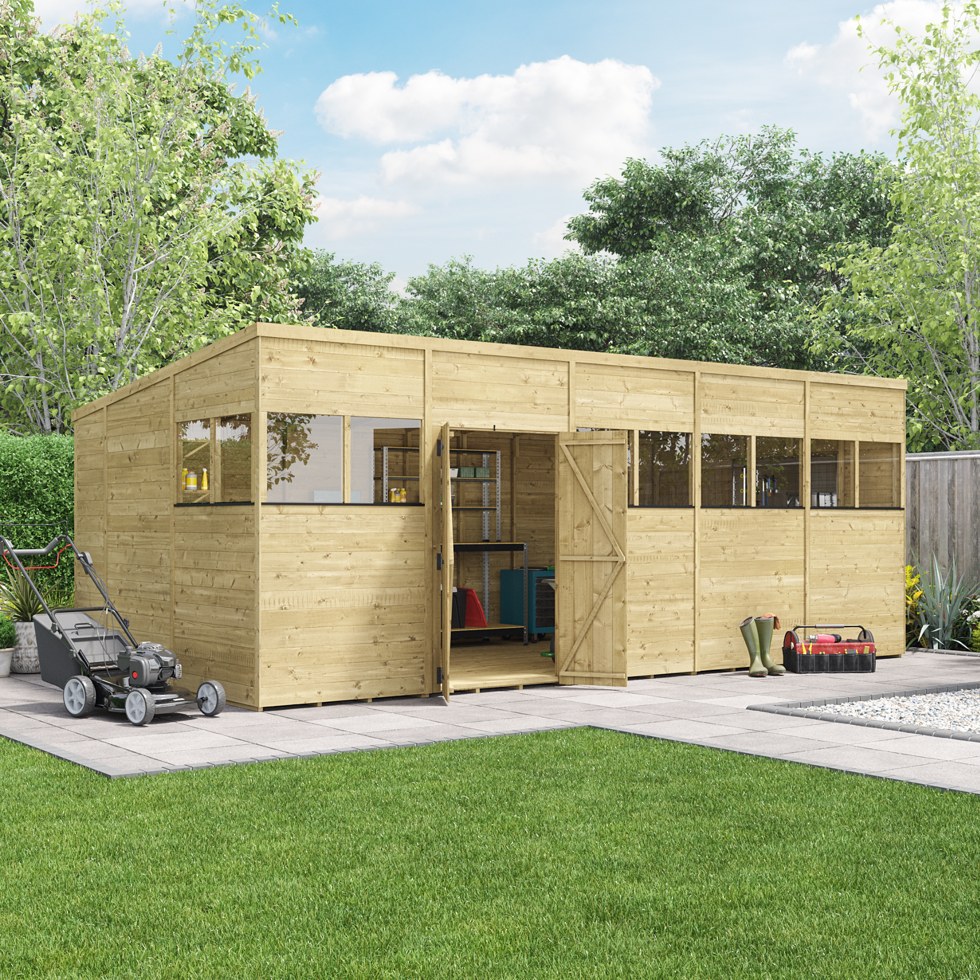 BillyOh Switch Tongue and Groove Pent Wooden Shed - 20x10 Windowed 15mm Garden Shed