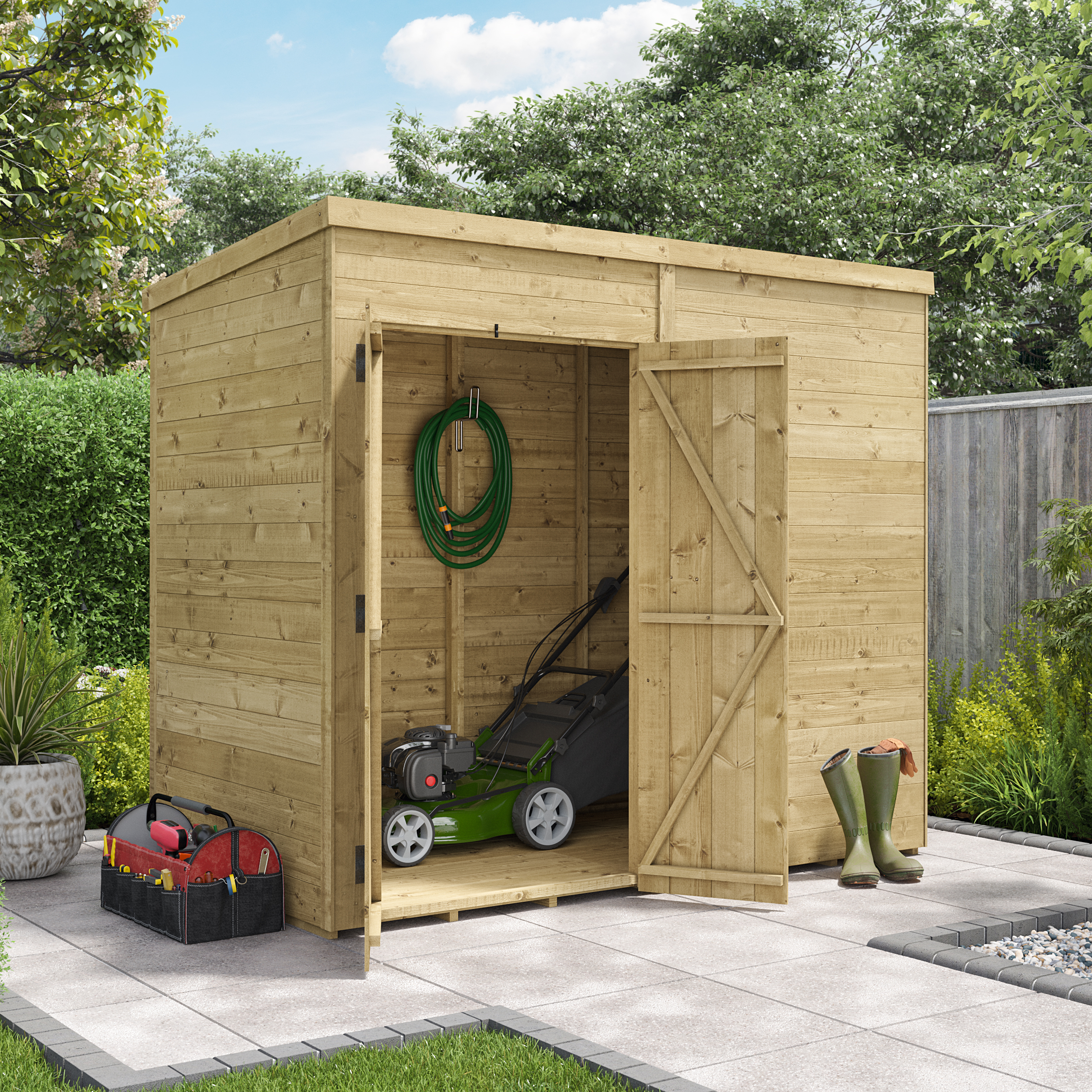 BillyOh Switch Tongue and Groove Pent Wooden Shed - 8x4 Windowless 11mm Garden Shed - 8 x 4ft