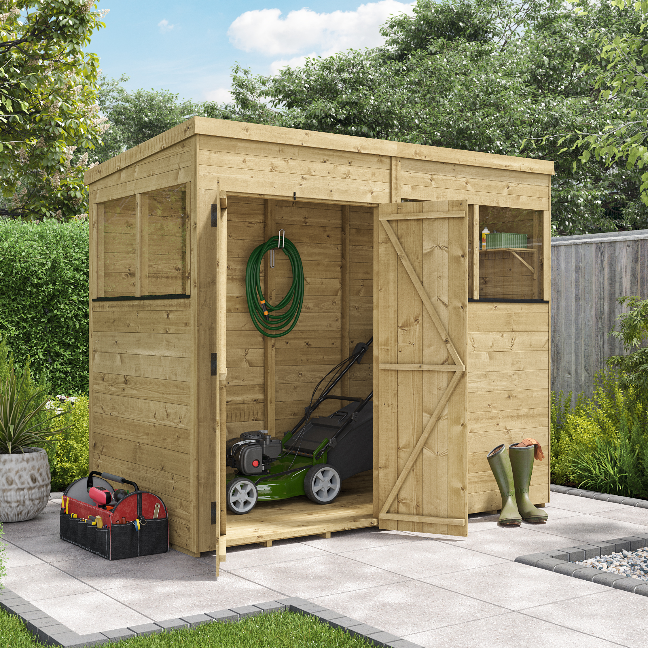 BillyOh Switch Tongue and Groove Pent Wooden Shed - 8x4 Windowed 11mm Garden Shed - 8 x 4ft