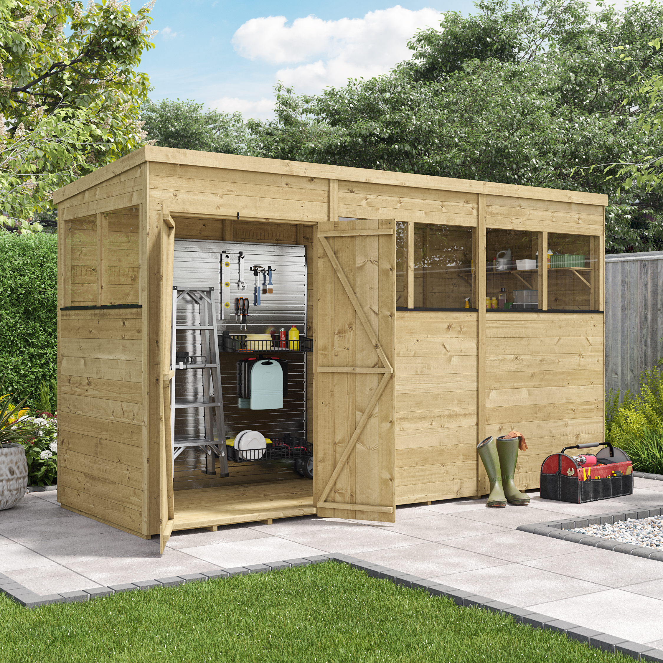 BillyOh Switch Tongue and Groove Pent Wooden Shed - 12x4 Windowed 11mm Garden Shed