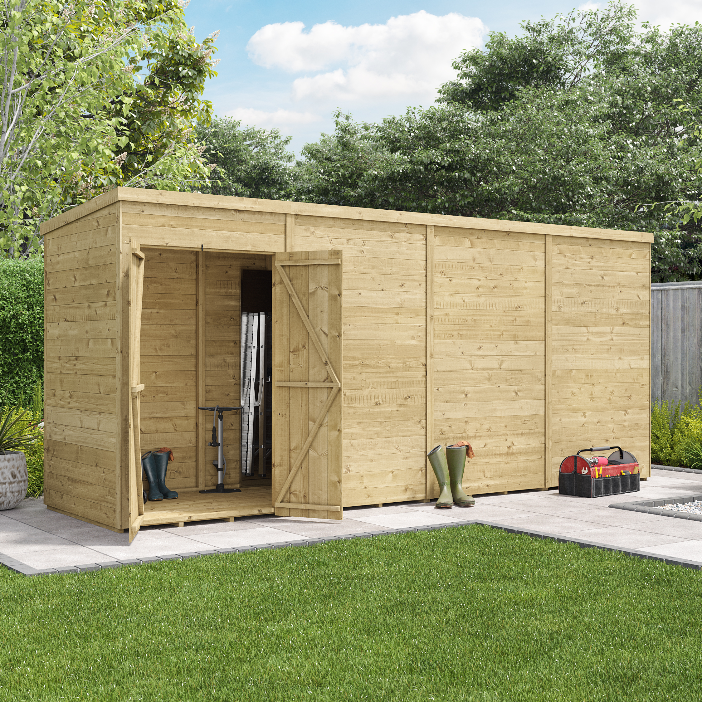 BillyOh Switch Tongue and Groove Pent Wooden Shed - 16x4 Windowless 11mm Garden Shed