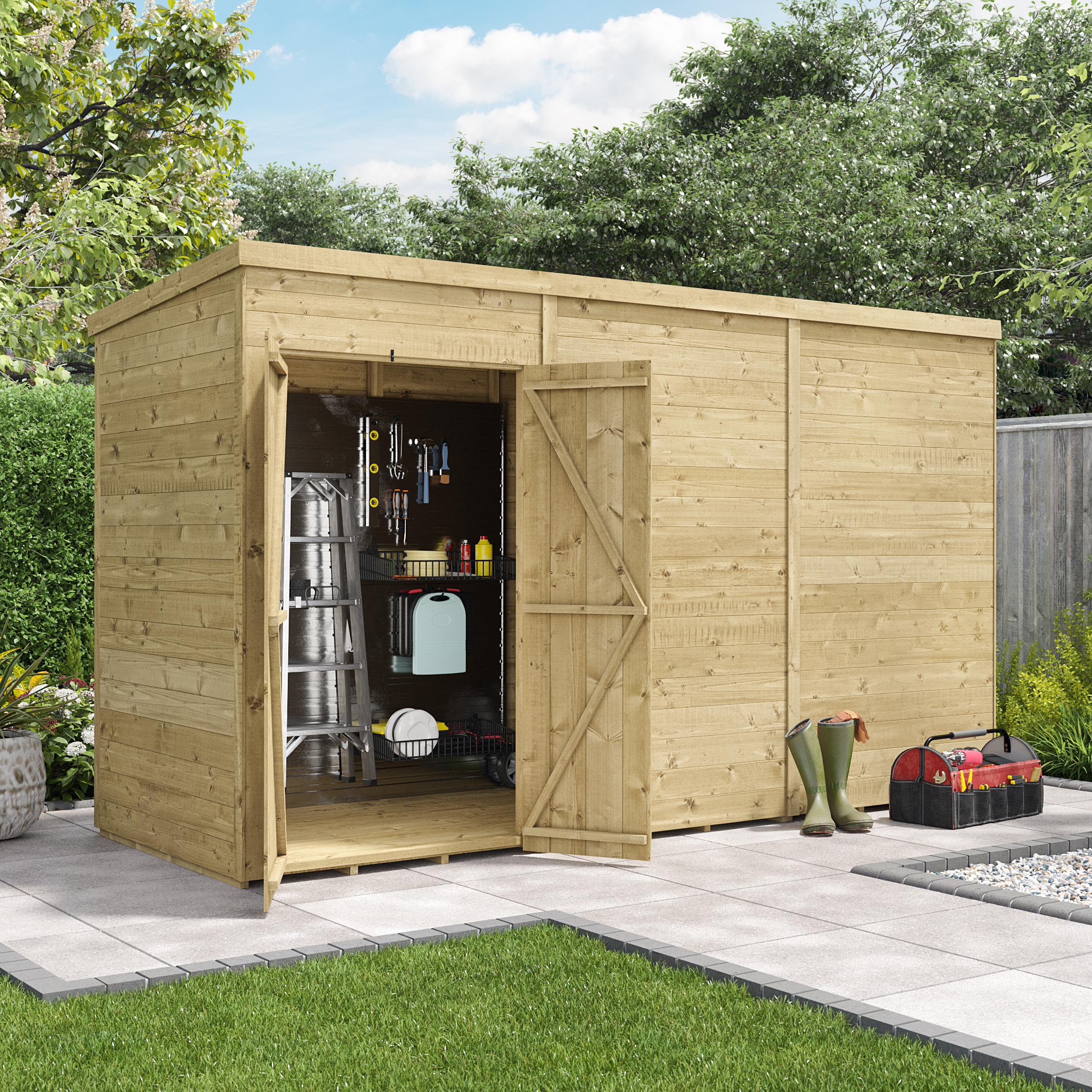 BillyOh Switch Tongue and Groove Pent Wooden Shed - 12x4 Windowless 15mm Garden Shed