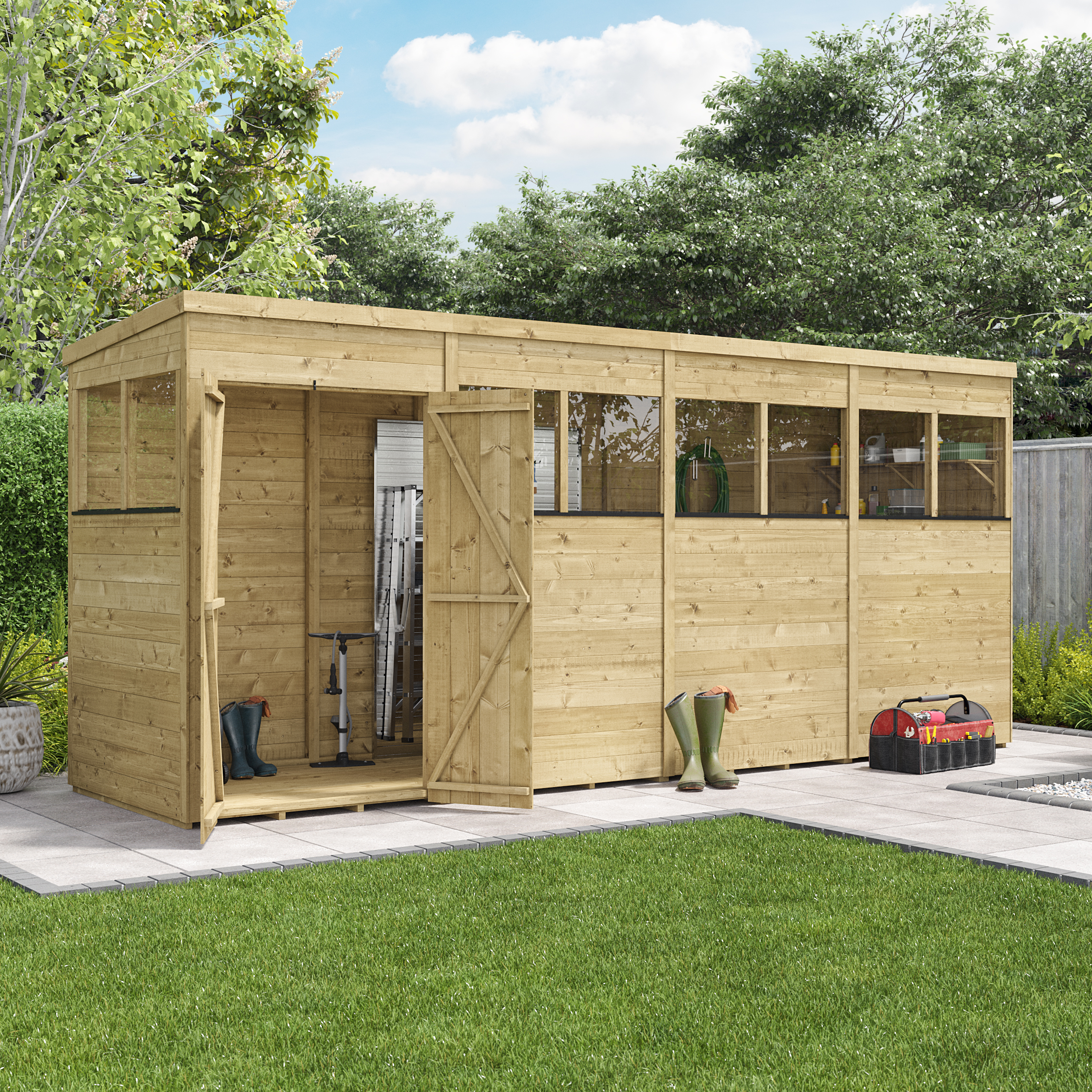 BillyOh Switch Tongue and Groove Pent Shed - 16x4 Windowed 15mm