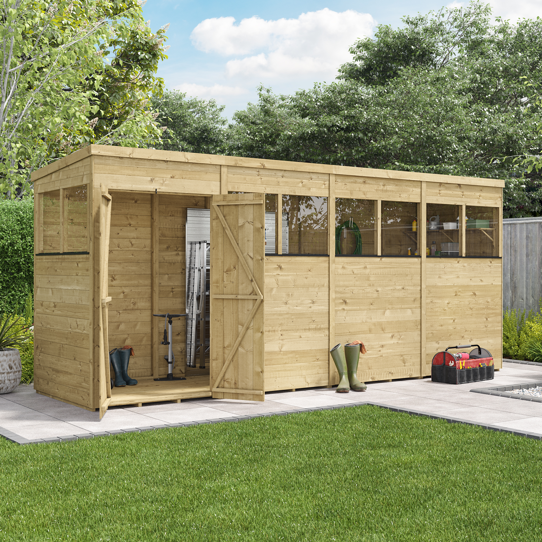 BillyOh Switch Tongue and Groove Pent Wooden Shed - 16x4 Windowed 15mm Garden Shed BillyOh Switch Tongue and Groove Pent Wooden Shed - 16x4 Windowed 15mm Garden Shed