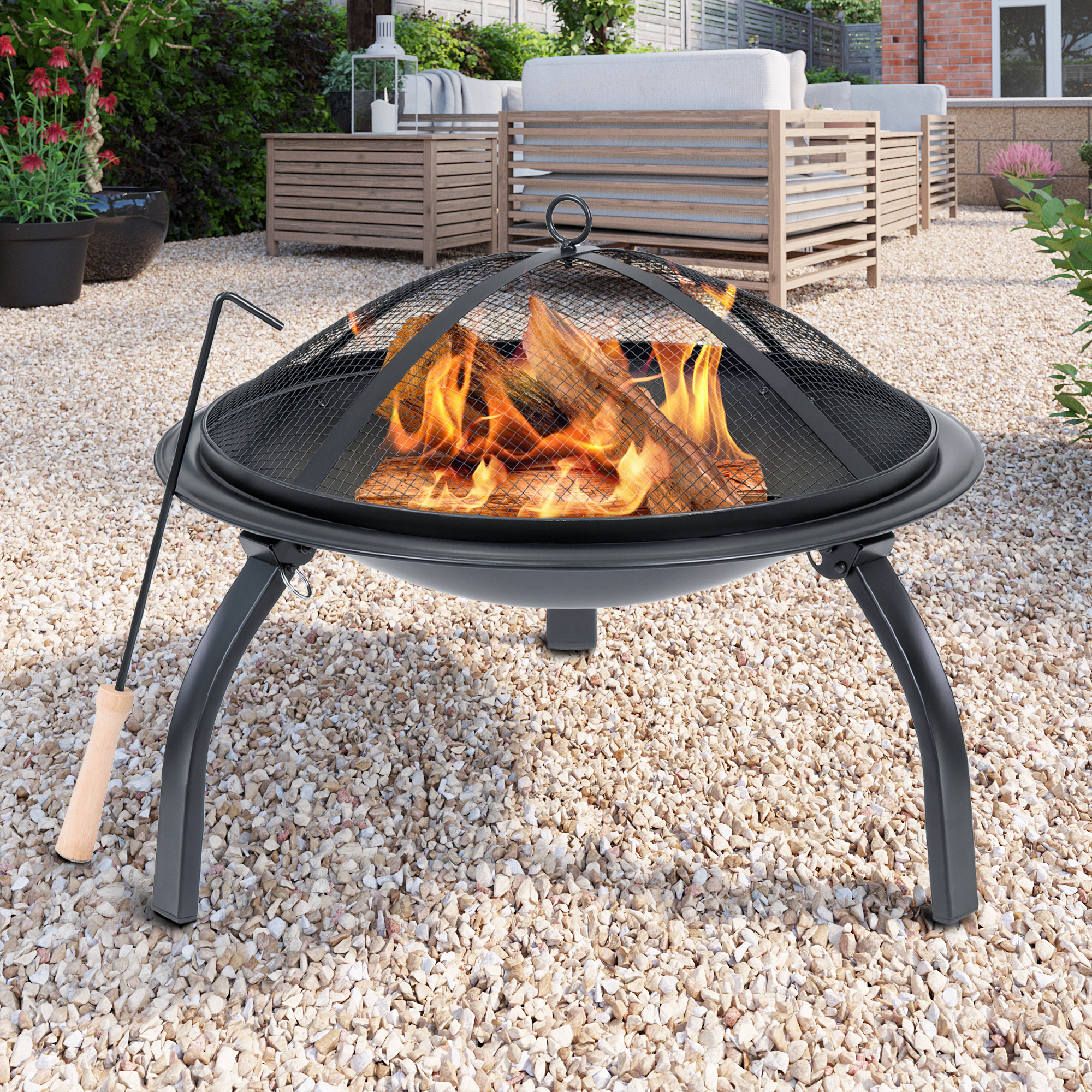 BillyOh Oakland Small Round Foldable Steel Fire Pit - Small Foldable Fire Pit
