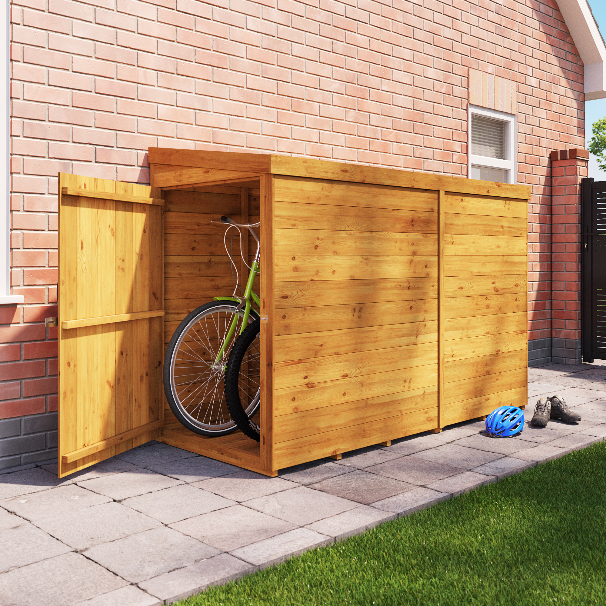 BillyOh Mini Expert Pent Tongue and Groove Bike Shed - 7x3 Double Door