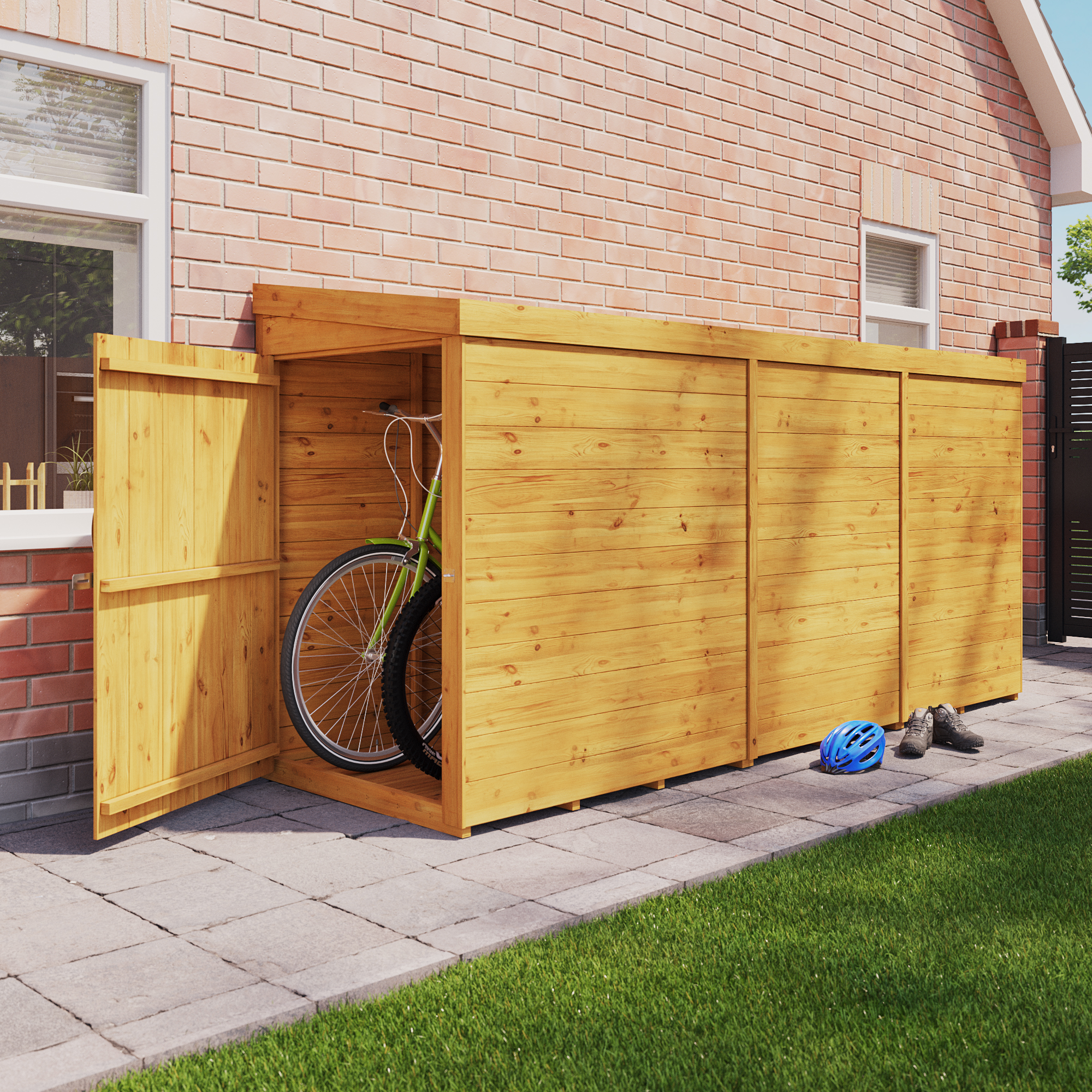 BillyOh Mini Expert Pent Tongue and Groove Bike Shed - 10x3 Double Door