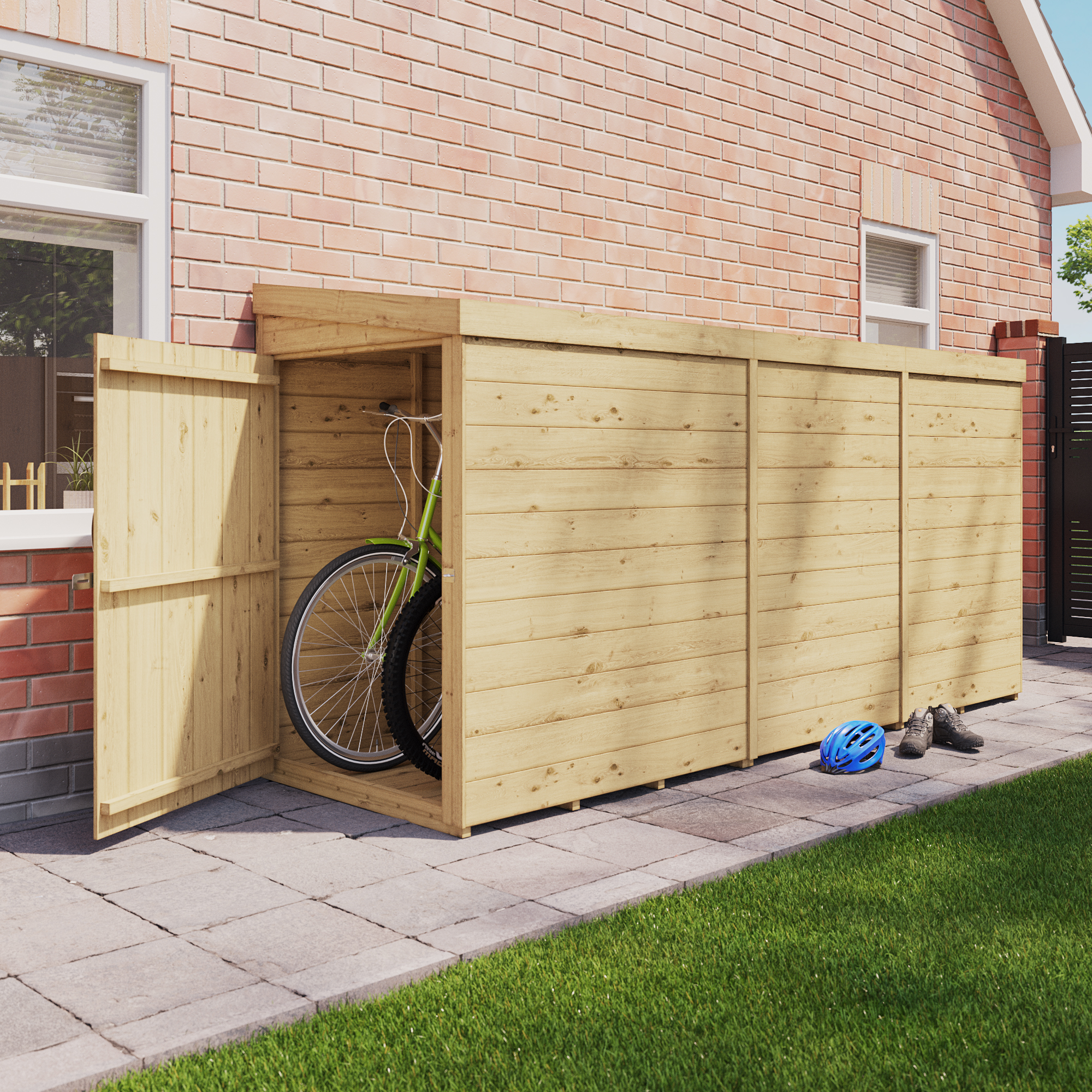 BillyOh Mini Expert Pent Tongue and Groove Bike Shed - PT-10x3 Double Door