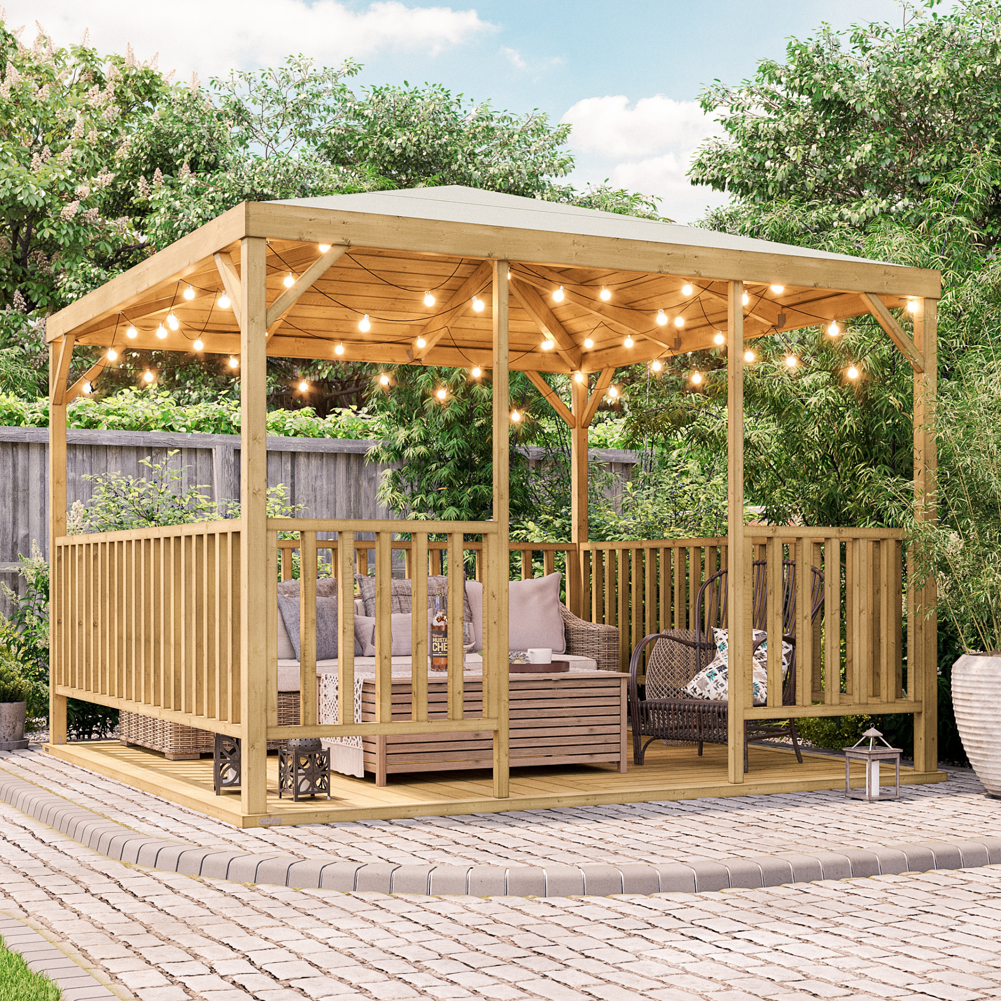 BillyOh Quadra Wooden Gazebo - PT-3.0m x 3.0m - With Railing BillyOh Quadra Wooden Gazebo - PT-3.0m x 3.0m - With Railing