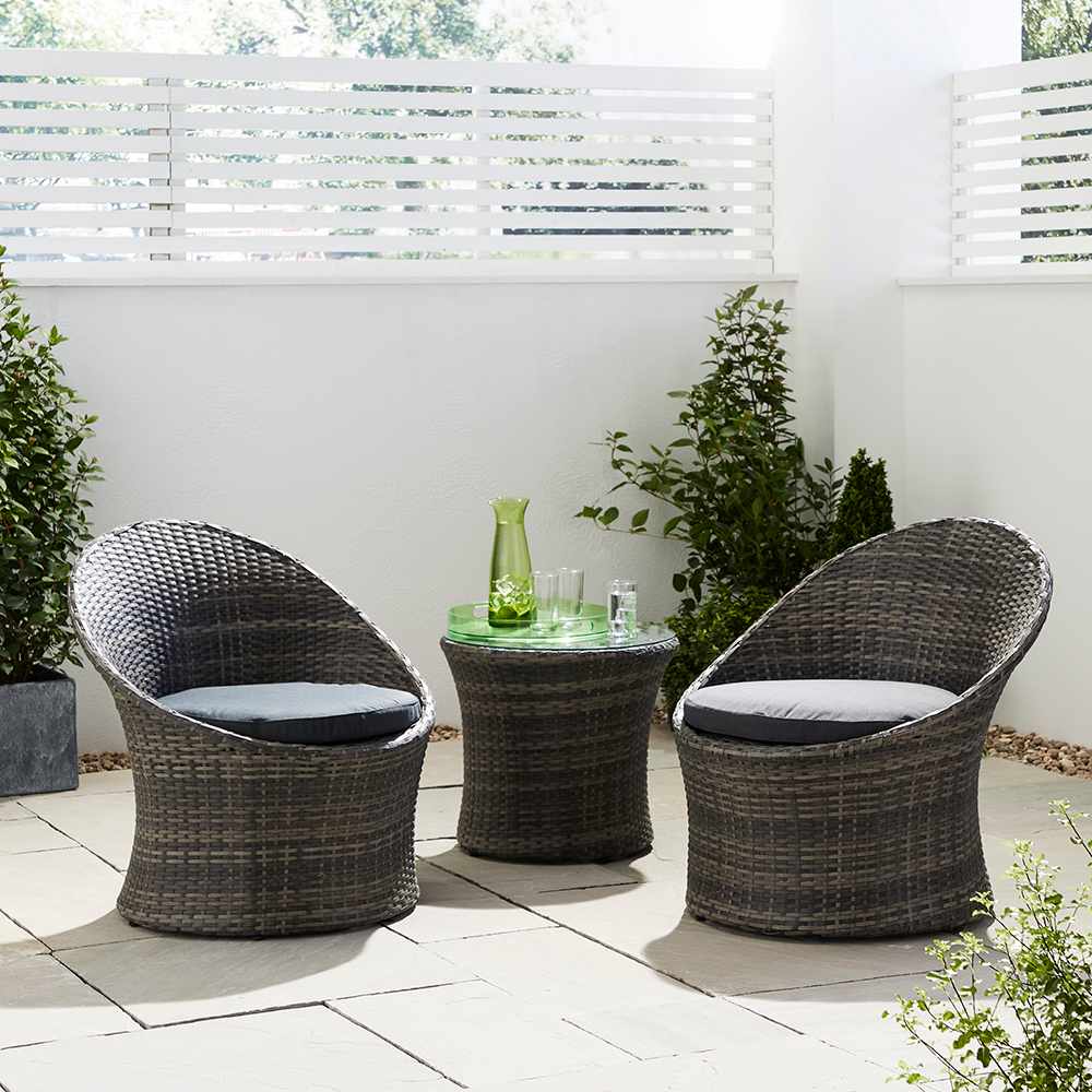 3 Piece Rattan Bistro Garden Egg Set - Grey 3 Piece Rattan Bistro Garden Egg Set - Grey
