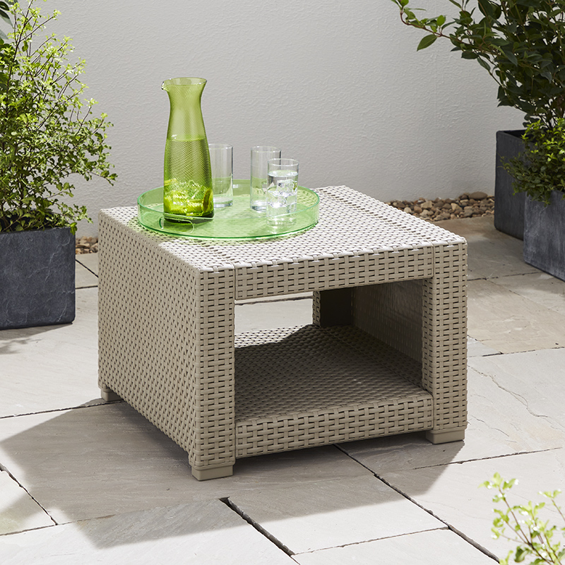 Rattan Effect Square Side Table - Rattan Square Side Table - Grey
