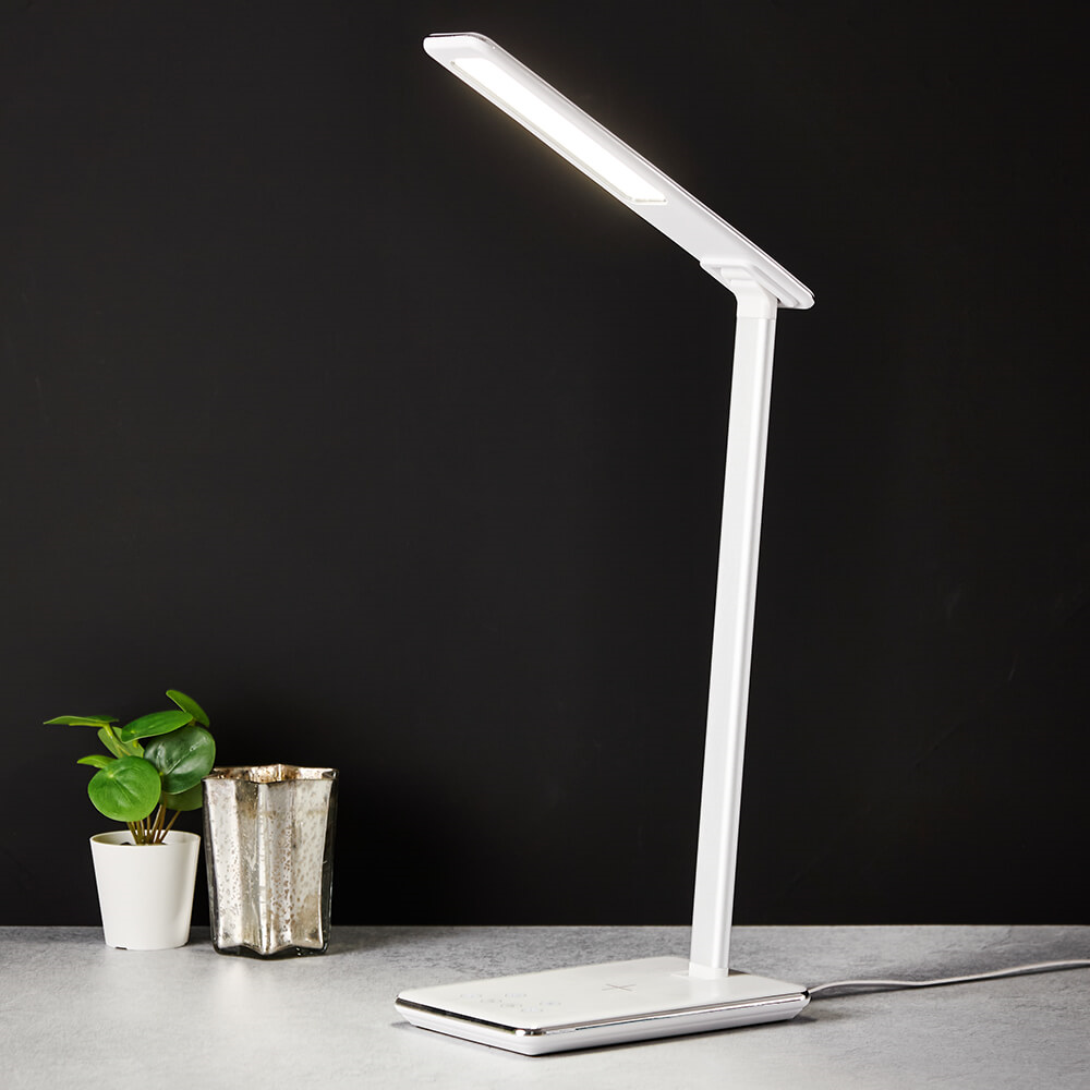 White Desk Lamp with Wireless & USB Phone Charger - Desk lamp with Wireless and USB Charger White