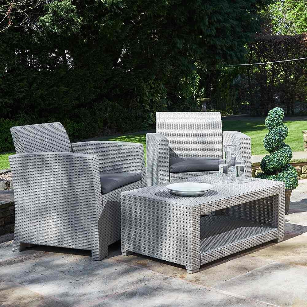 2-Seater Rattan Armchair Furniture Set with Coffee Table - Grey