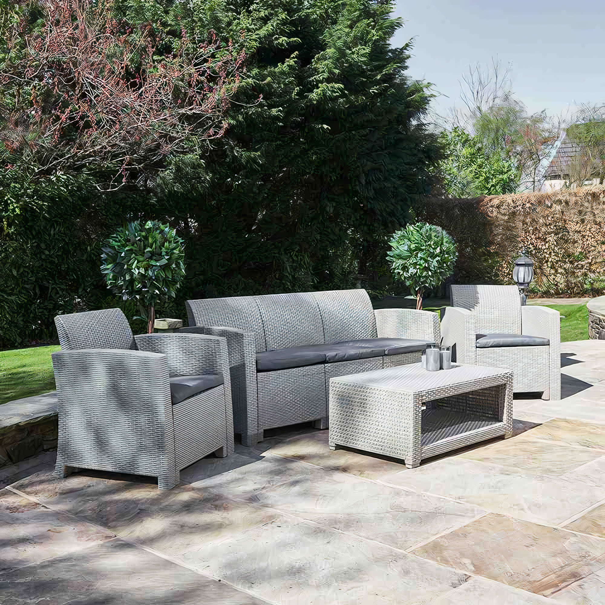 5 Seater Rattan Effect Sofa Set with Coffee Table - Grey | Marbella 5 Seater Rattan Effect Sofa Set with Coffee Table - Grey | Marbella