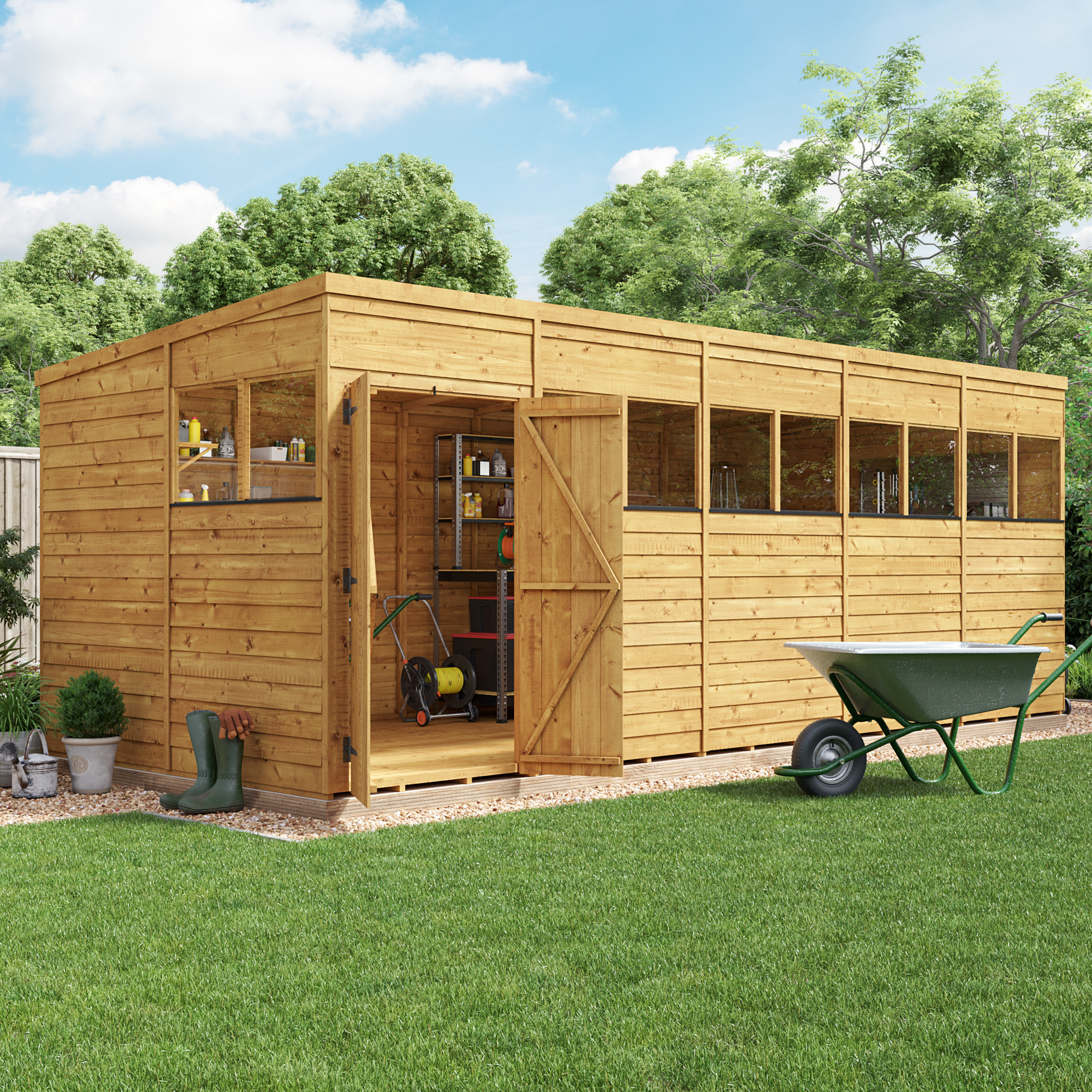 BillyOh Switch Overlap Pent Shed - 20x8 Windowed