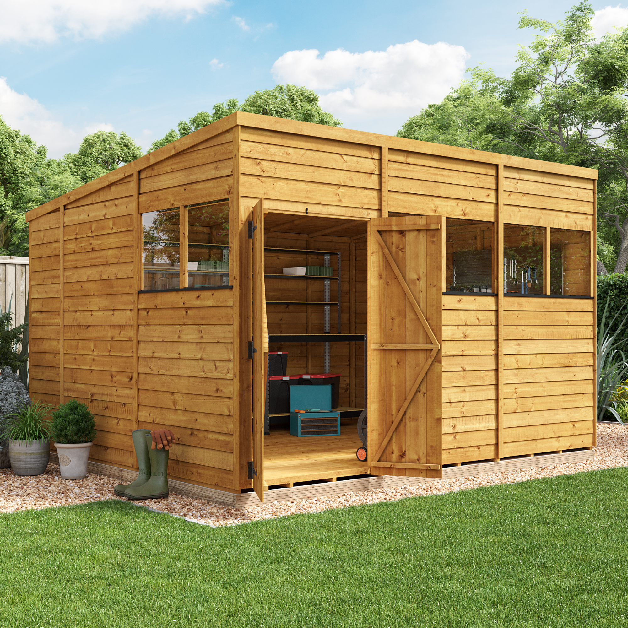 BillyOh Switch Overlap Pent Shed - 12x10 Windowed