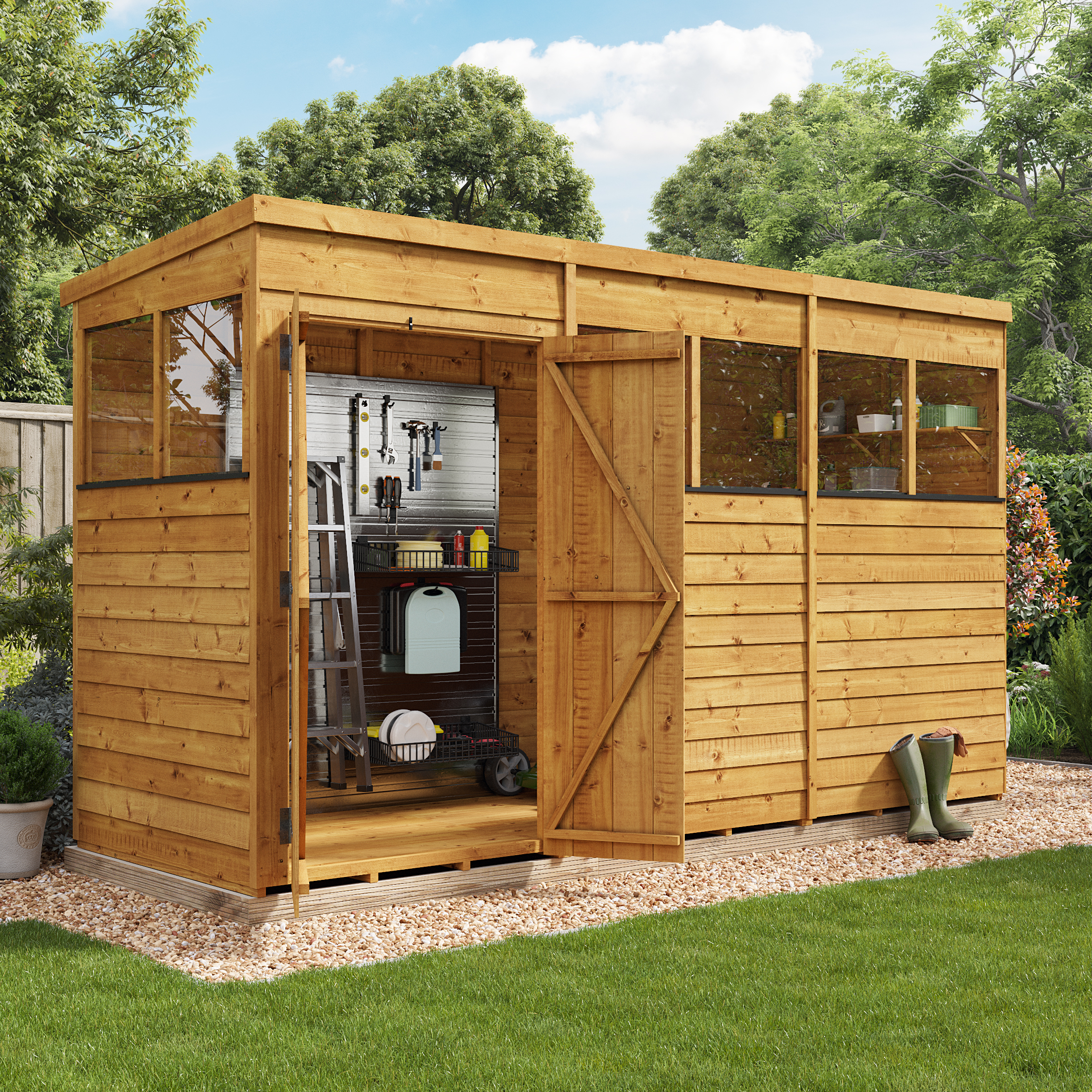 BillyOh Switch Overlap Pent Shed - 12x4 Windowed