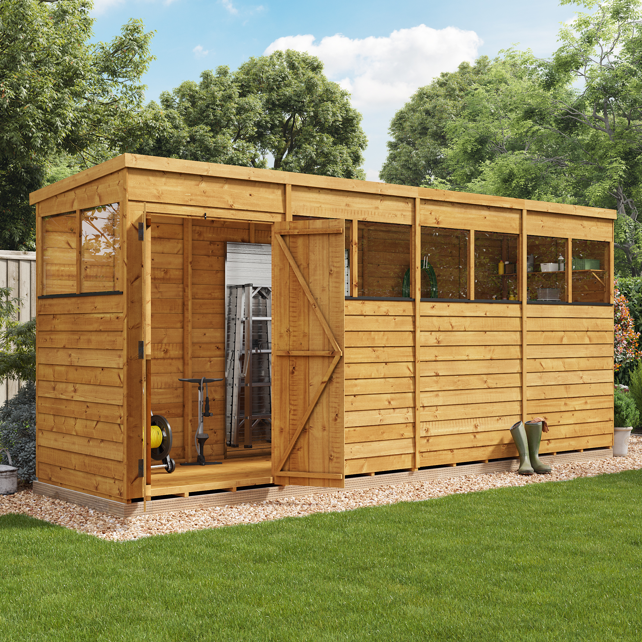 BillyOh Switch Overlap Pent Shed - 16x4 Windowed