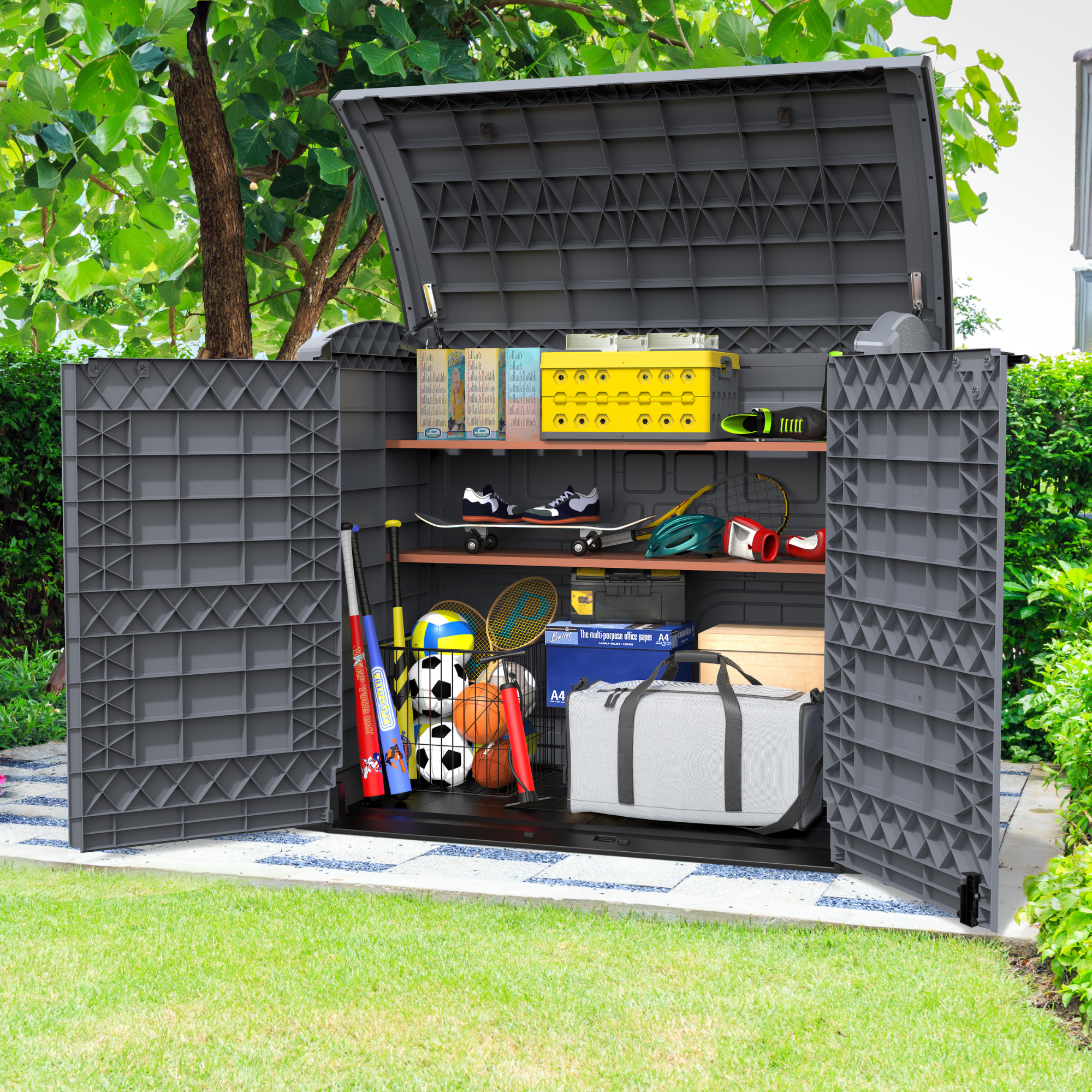 Duramax StoreAway Horizontal Shed 1200L Arc Lid - Tall Plastic Garden Storage Cabinet Arc Lid Duramax StoreAway Horizontal Shed 1200L Arc Lid - Tall Plastic Garden Storage Cabinet Arc Lid