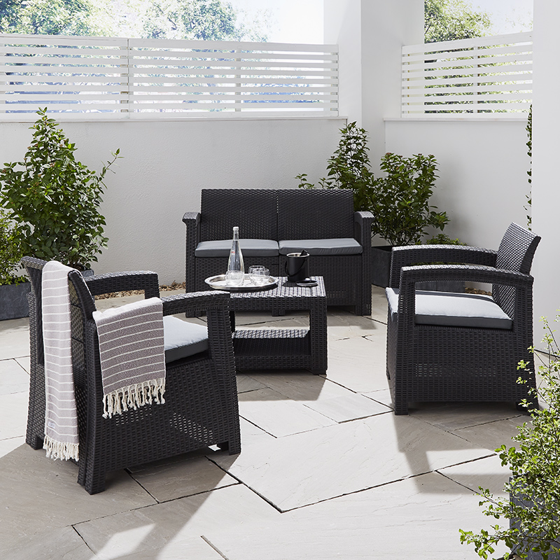 4 Seater Rattan Effect Sofa Set with Coffee Table - Graphite