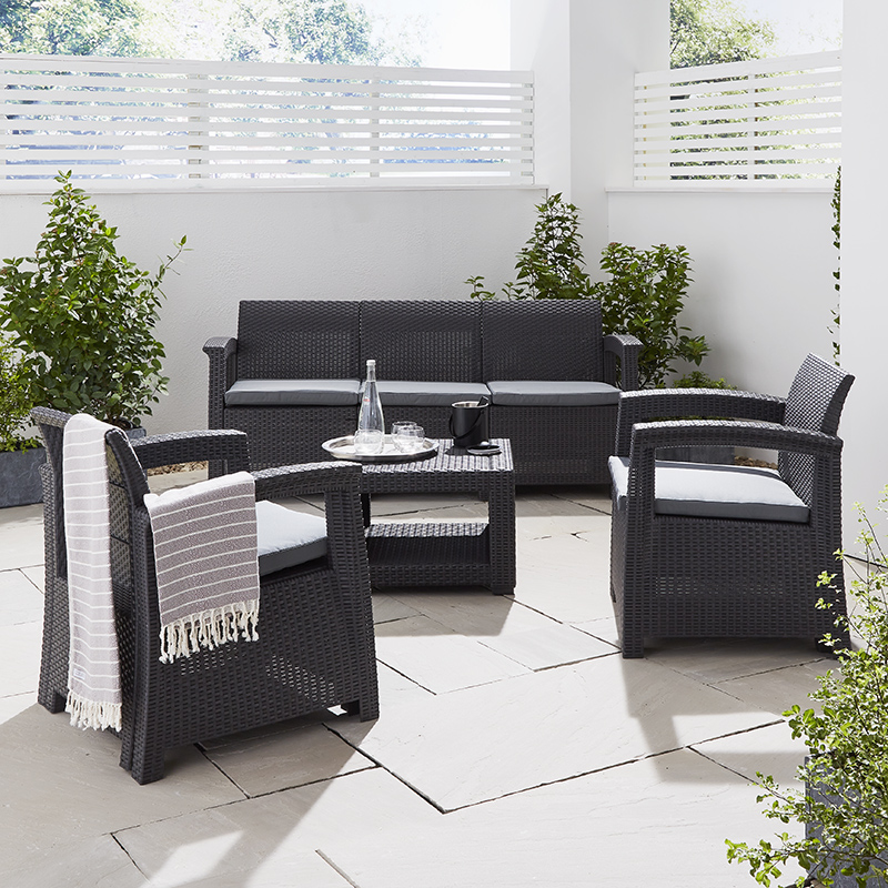 5 Seater Rattan Effect Sofa Set with Coffee Table - Graphite