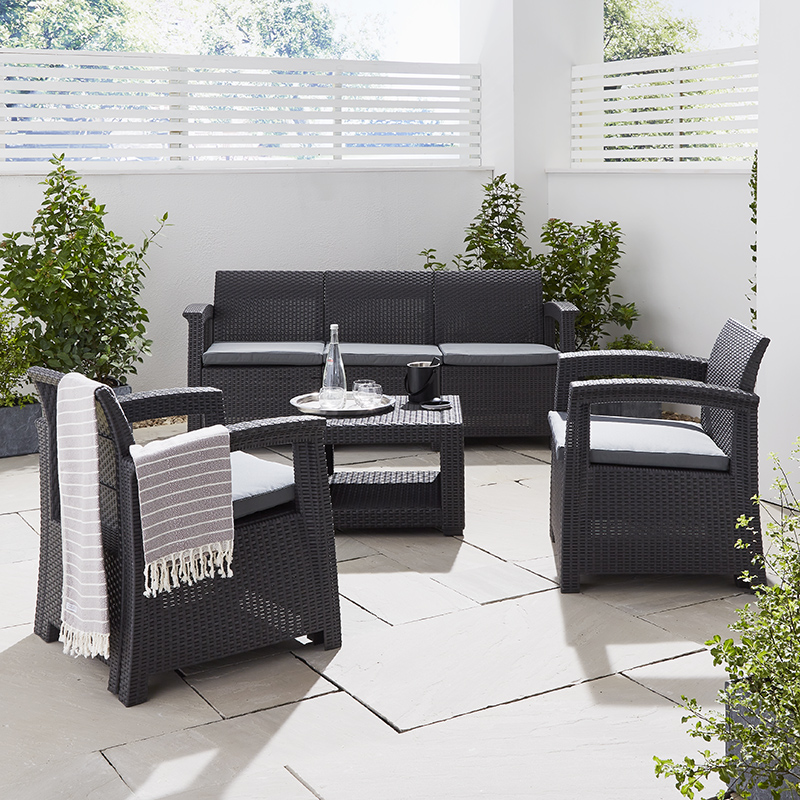 5 Seater Rattan Effect Sofa Set with Coffee Table - Graphite 5 Seater Rattan Effect Sofa Set with Coffee Table - Graphite