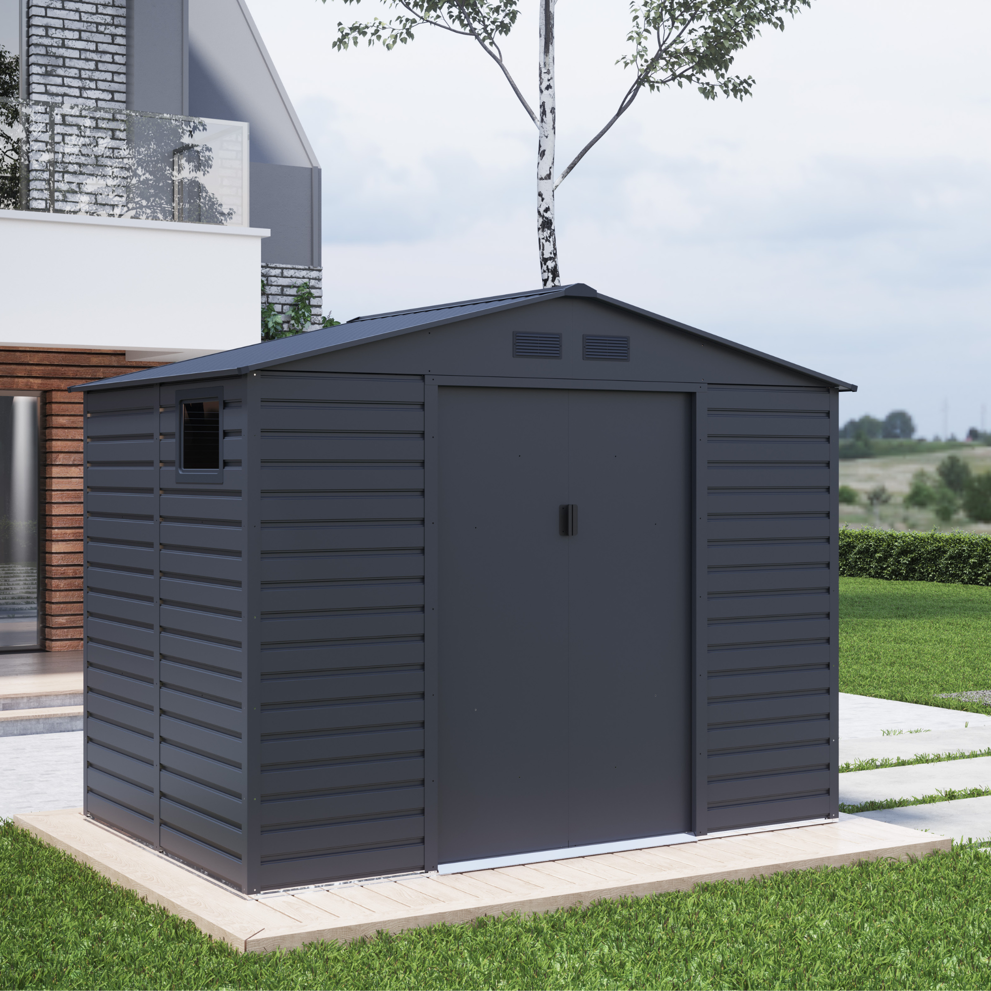 BillyOh Upton Apex Metal Shed - 9x6ft Grey BillyOh Upton Apex Metal Shed - 9x6ft Grey