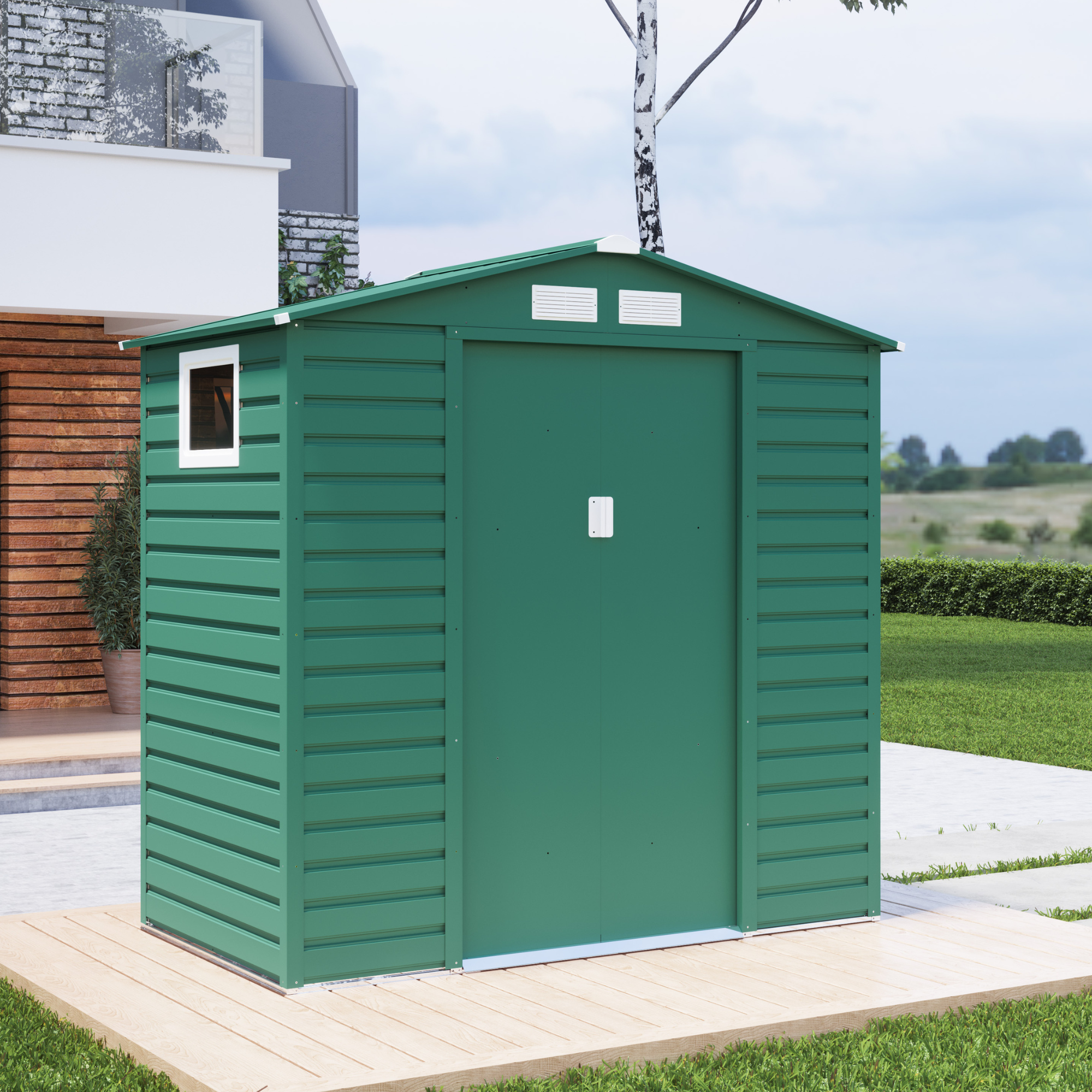 BillyOh Upton Apex Metal Shed - 7x4ft Green from BillyOh