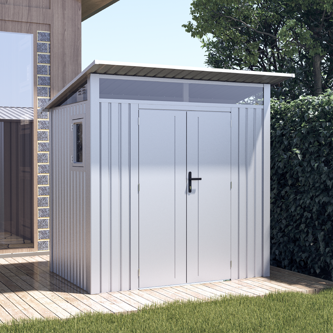 BillyOh Centro II Pent Aluminium Metal Shed - 7x6 Metal Garden Shed White - Biohort Avantgarde Pent Metal Storage Shed