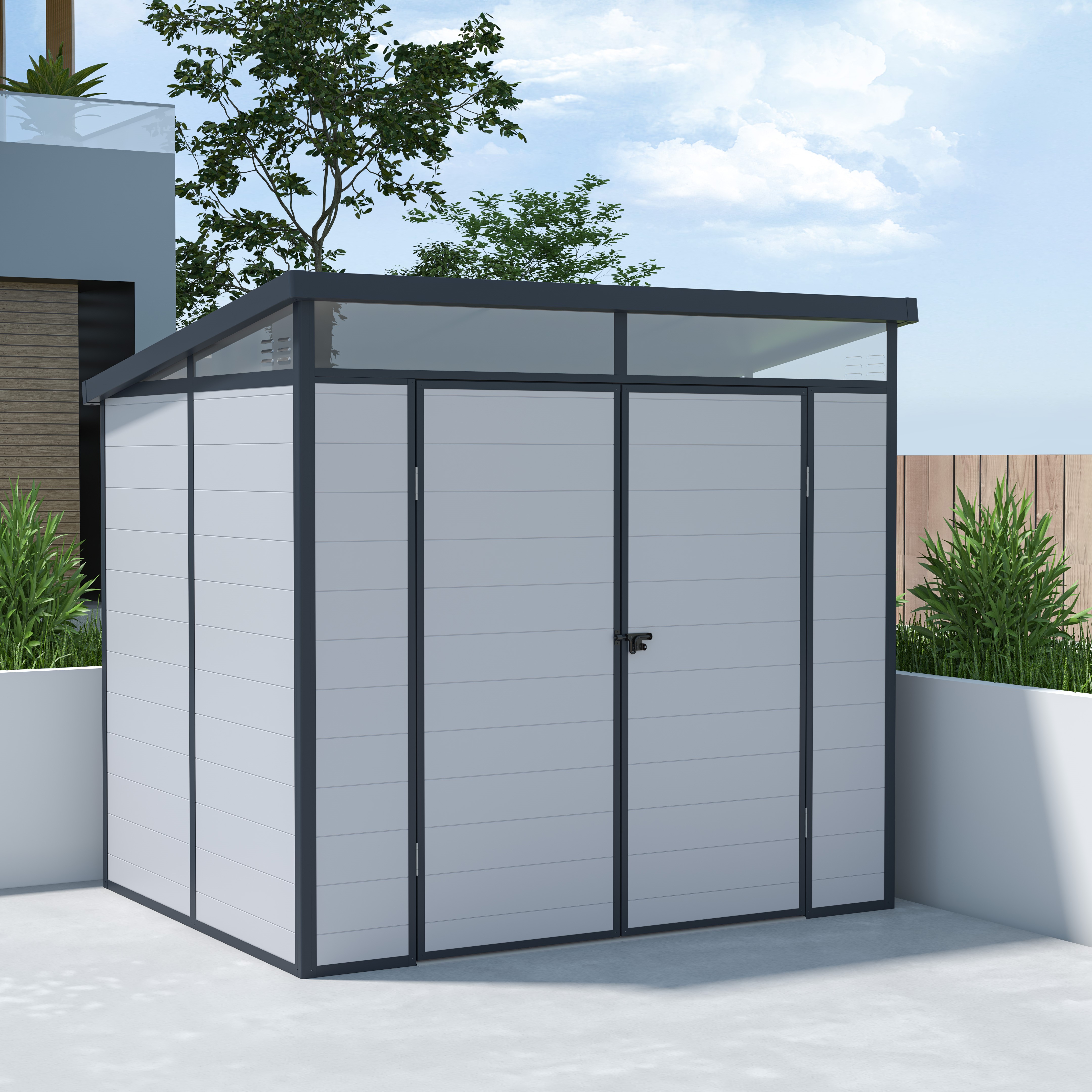 BillyOh Stafford Pent White Plastic Shed - 8x6 Grey BillyOh Stafford Pent White Plastic Shed - 8x6 Grey